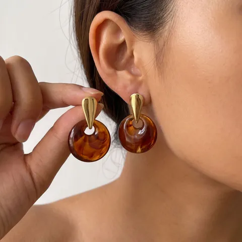 French Retro 304 Stainless Steel Resin Stud Earrings 18K Gold Plated Water Drop Splicing Marble Texture Earrings For Women Jewelry