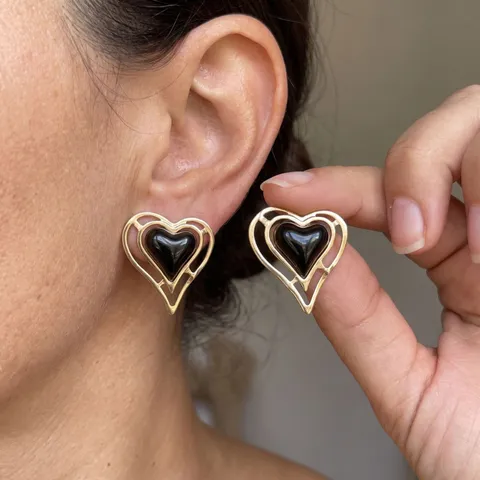 Vintage 304 Stainless Steel Hollow Heart Stud Earrings Real Gold Plated Ink Wash Pattern Heart Earrings For Women Jewelry