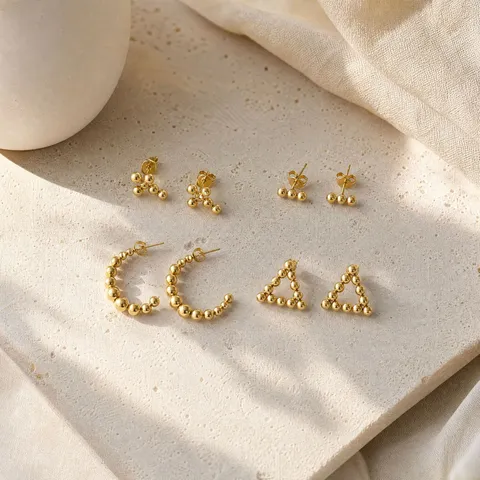 Minimalist Stainless Steel Round Bead Stud Earrings Gold Geometric Hoop Earrings For Women Fashion Commute Jewelry Factory Wholesale