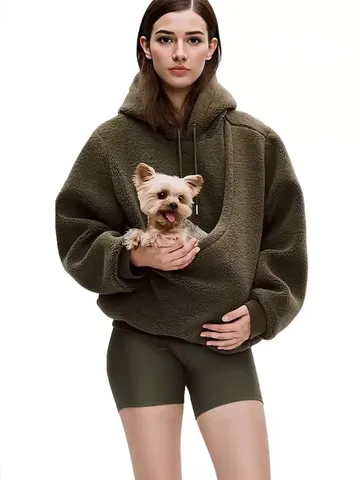 Women's Pet Pouch Hoodie Sweatshirt Warm Fleece Kangaroo Pocket Pullover Loose Hoodie For Cats Dogs Daily Casual Outerwear