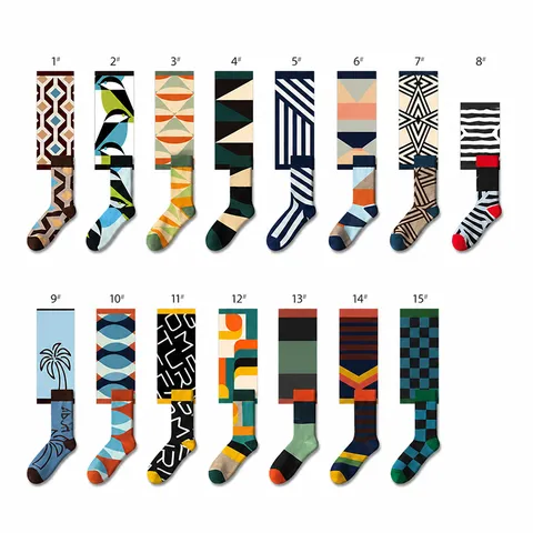 Herren Trendy Crew Socken Streetwear Geometrisches Muster Baumwollmischung Hoch taillierte Lange Socken Herbst Winter Mode Atmungsaktive Socken