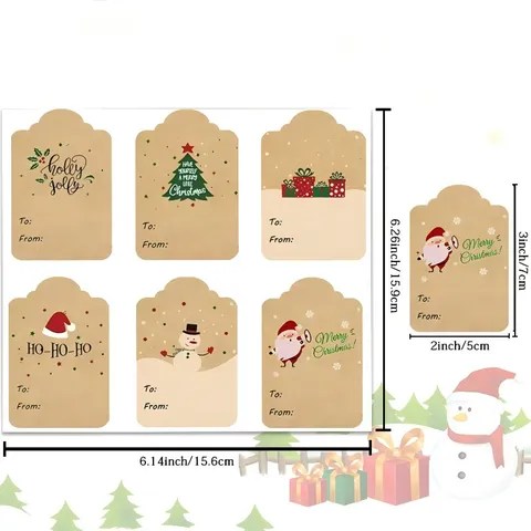 Weihnachten Kraftpapier Geschenkanhänger Aufkleber Frohe Weihnachten Weihnachtsmann Schneemann Etiketten Selbstklebend DIY Basteln Namensschilder Feiertagsdekoration