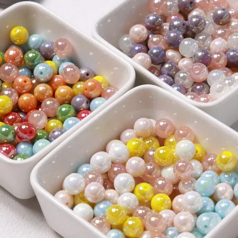 Cuentas Redondas de Vidrio Color Caramelo Material de Fabricación de Joyas DIY Hechas a Mano Cuentas de Sirena Aurora para Pulseras Collares Accesorios para el Cabello