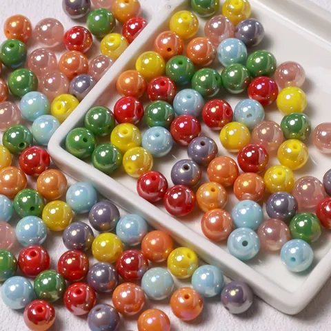 Cuentas Redondas de Vidrio Color Caramelo Material de Fabricación de Joyas DIY Hechas a Mano Cuentas de Sirena Aurora para Pulseras Collares Accesorios para el Cabello