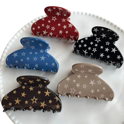 Pinza per Capelli in Acetato Stile Coreano Con Stampa Stellata per Donna Elegante Clip a Squalo per Acconciature Accessori Moda Capelli