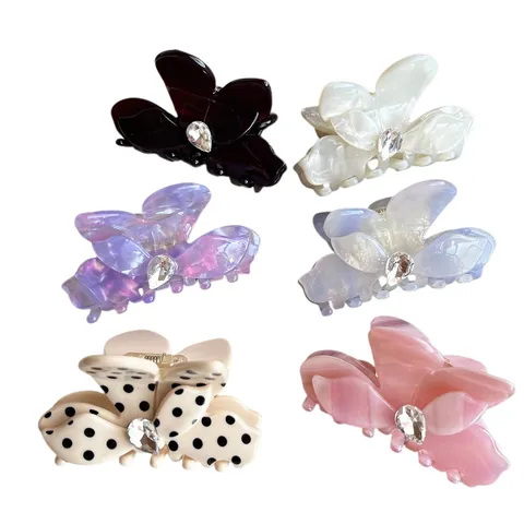 Elegante Molletta per Capelli a Fiore in Acetato per Donna Fermaglio a Squalo Decorato con Strass Accessori per Capelli per Ragazze