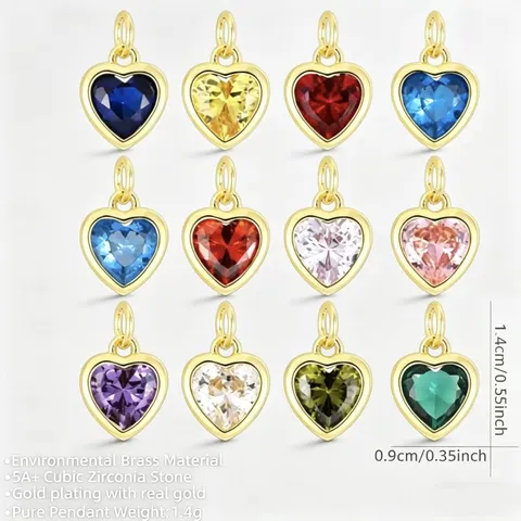Joyería DIY Colgante de Corazón Accesorio de Collar Cobre Chapado en Oro Circonia Piedra de Nacimiento Colgante de Corazón para Collar Mujer