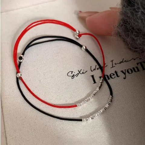 New Chinese Style Smashed Silver Red String Bracelet For Women Light Luxury Niche Design Copper Silver Plated Adjustable Hand Jewelry Gift