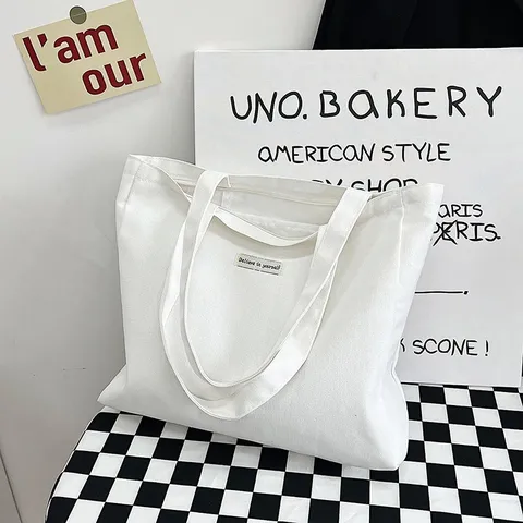 Damen Große Kapazität Leinwand Tragetasche Einfache Minimalistische Schultertasche Wasser Gewaschen Handtasche Mit Buchstaben Patch Für Den Alltag