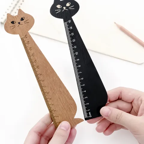 Cute Wooden Cat Ruler Kawaii Measuring Tool For Students School Office Supplies Drawing Drafting Wood Ruler Kids Gift