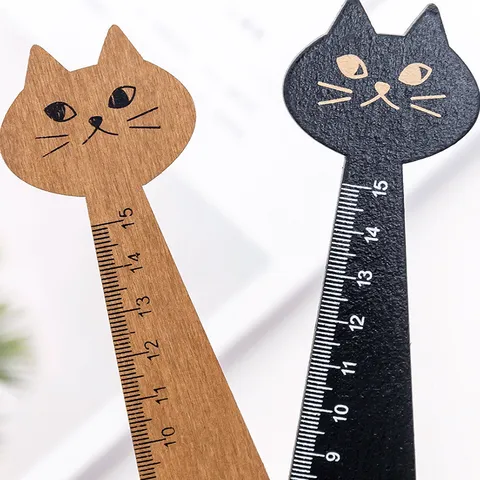 Cute Wooden Cat Ruler Kawaii Measuring Tool For Students School Office Supplies Drawing Drafting Wood Ruler Kids Gift