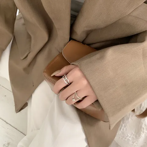 Vintage Silver Color Copper Open Rings For Women Personalized Chain Link Smile Face Happy Ring Korean Style Adjustable Fashion Jewelry Gift
