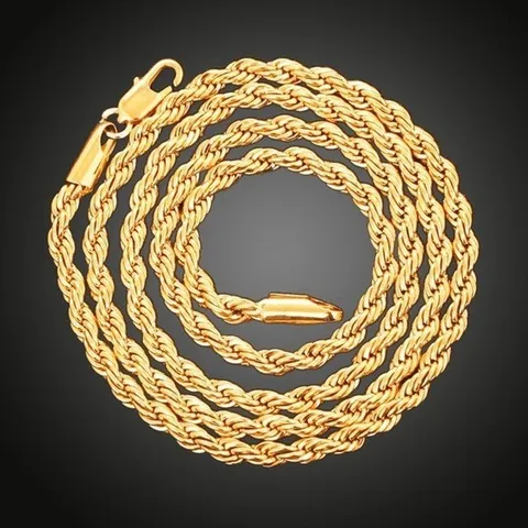 Parure de Bijoux Chaîne de Corde en Cuivre Plaqué Or 18K pour Hommes Femmes Ensemble Collier Et Bracelet Torsadé Accessoires Mode Hip Hop