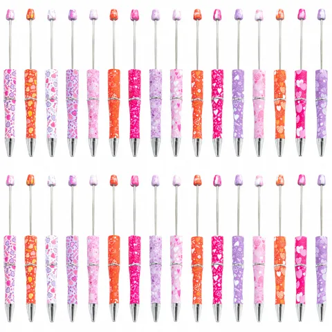 DIY Valentine Heart Printed Beadable Ballpoint Pen Plastic Multi Color Romantic Stationery Gift For School Office