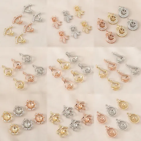 Colgante Solo Sin Cadena de Cobre Chapado en Oro 18K Con Circonia Incrustada para DIY Joyería Base Vacía de Perlas