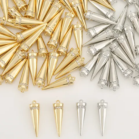Copper Spike Cone Pendant Rhinestone DIY Jewelry Charms For Necklace Bracelet Earrings Making Gold Silver Plated Individual Fashion Accessories