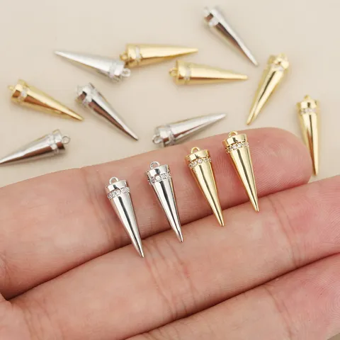 Copper Spike Cone Pendant Rhinestone DIY Jewelry Charms For Necklace Bracelet Earrings Making Gold Silver Plated Individual Fashion Accessories