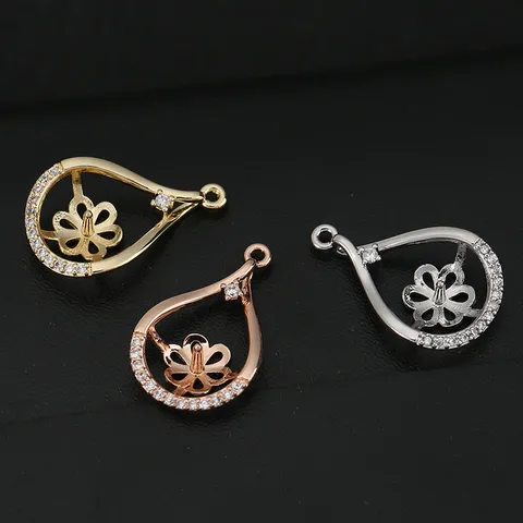 Colgante Solo Sin Cadena de Cobre Chapado en Oro 18K Con Circonia Incrustada para DIY Joyería Base Vacía de Perlas