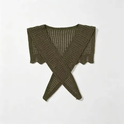 Mujer Calado Punto Cuello Falso Chal Elegante Mezcla de Punto Capa de Superposición Color Sólido Borde Ondulado Envoltura