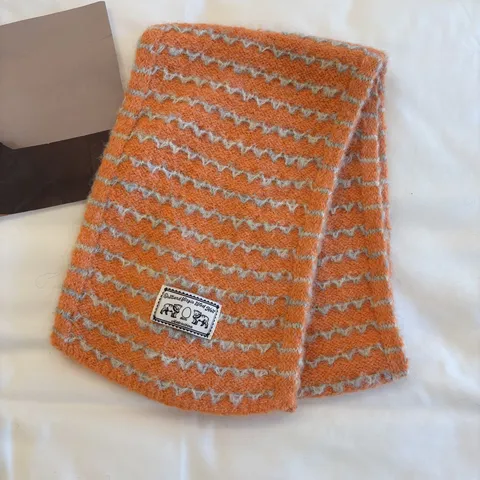 Korean Style Double Sided Wavy Knitted Scarf For Women Soft Warm Autumn Winter Striped Jacquard Neck Warmer Preppy Casual Fashion Accessory