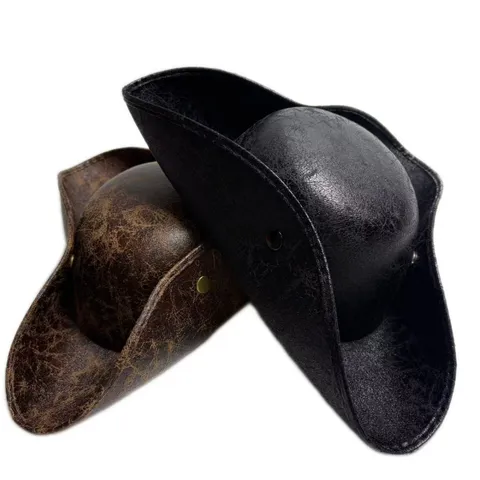 Cappello da Pirata in Ecopelle di Halloween Accessorio per Cosplay in Maschera Cappello a Tricorno Con Rivetti Unisex