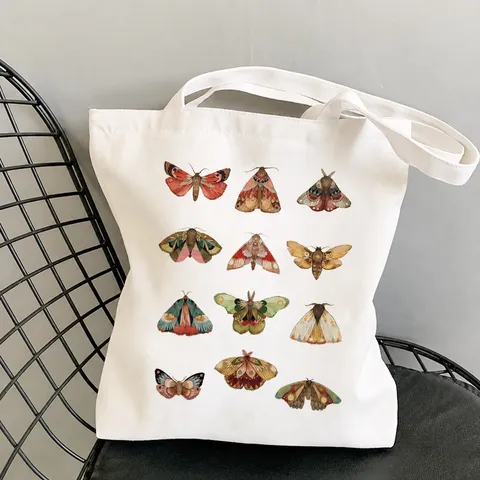 Vintage Harajuku Mushroom Plant Botanical Print Canvas Tote Bag Large Capacity Casual Shoulder Shopping Bag For Women Students