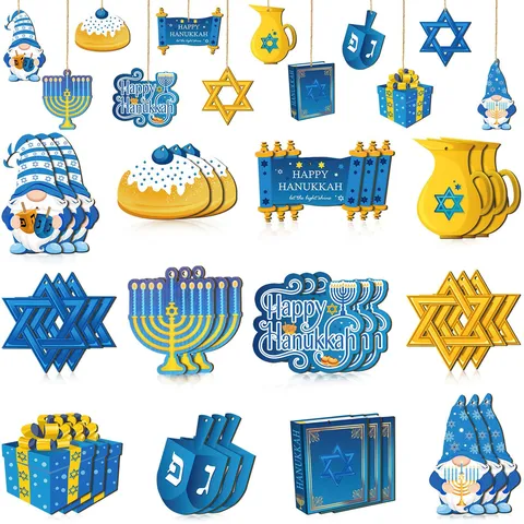 Hanukkah Party Hanging Decoration Paper Menorah Dreidel Star Of David Gnomes Sufganiyot Ornaments For Home Party Celebration Layout Props
