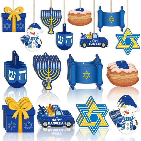 Hanukkah Party Hanging Decoration Paper Menorah Dreidel Star Of David Gnomes Sufganiyot Ornaments For Home Party Celebration Layout Props