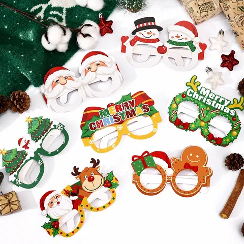 Christmas Paper Decorative Glasses For Kids Gift Santa Claus Reindeer Snowman Pattern Party Favors Photo Props Kindergarten Reward Eyeglasses Decor