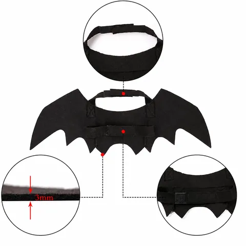 Costume d'Ailes de Chauve-souris d'Halloween pour Animaux de Compagnie Feutre Léger Drôle Ailes Réglables pour Chats et Petits Chiens Fête