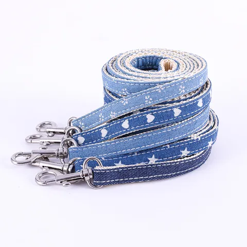 Polyester Denim Pet Leash Comfortable Lightweight Jeans Pattern Traction Rope For Medium Large Dogs Adjustable Outdoor Dog Walking Leash