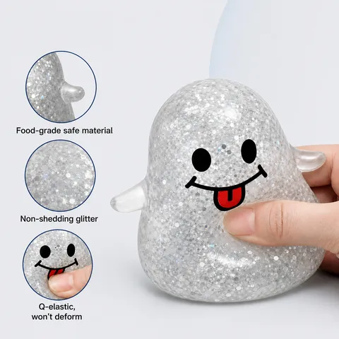 Jouet Squishy Fantôme d'Halloween Mignon Souple à Rebond Lent Anti-stress Jouet à Presser Paillettes TPR Figurine de Fantôme pour Cadeau d'Enfants