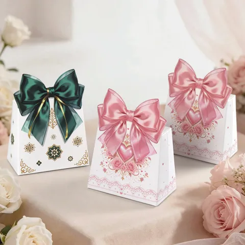 European Luxury Bow Wedding Favor Boxes Romantic Heart Rose Pattern Paper Candy Gift Box For Wedding Banquet Party Guests Supplies