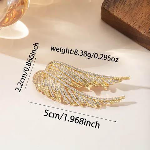 Luxury Angel Wing Brooch For Women Alloy Zirconia Inlaid Feather Design Pin Elegant Suit Dress Accessories Jewelry Gift