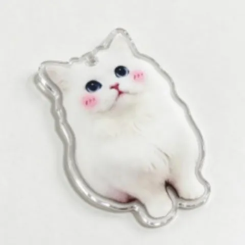 Lindo Llavero de Gato Blanco de Acrílico Abstracto Dibujos Animados Ojos Azules Gatito Colgante de Mochila Decorativo Bolso Charm Regalo de Cumpleaños
