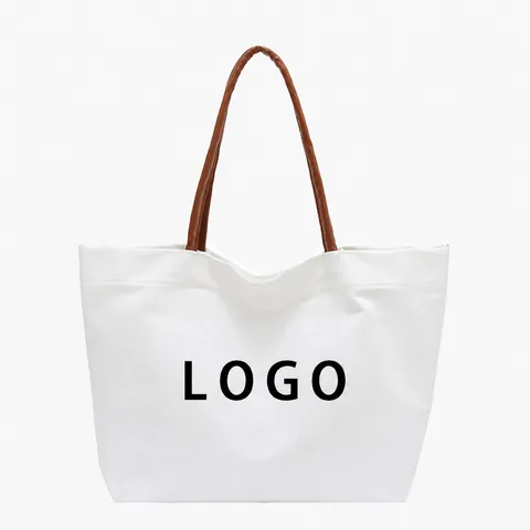 Women Large Capacity Canvas Tote Bag Casual Shoulder Travel Bag With Faux Leather Handle Minimalist Commuter Shopping Handbag