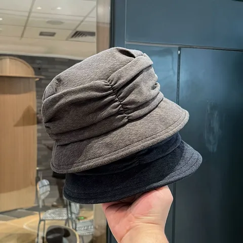 Vintage Pleated Corduroy Bucket Hat For Women Autumn Winter Warm Foldable Adjustable Wide Brim Solid Color Basin Hat Fashion Accessories