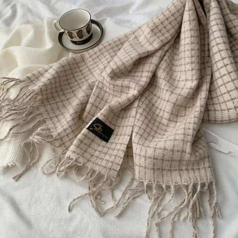 Bufanda de Invierno a Cuadros de Imitación de Cachemira para Mujer Cálida Suave Chal con Borlas Envoltura para Hombres Mujeres Diario Exterior