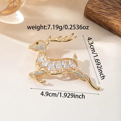 Elegante Spilla a Forma di Cervo in Zirconia Traforata Placcata in Oro Argento Spilla Animale con Strass per Natale Gioielli