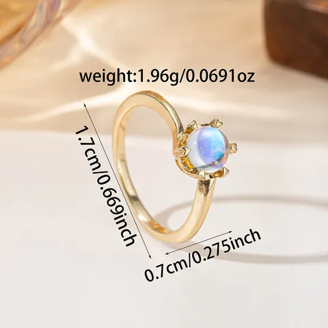 Fashion Crown Ring Women Copper Gold Silver Plated Synthetic Moonstone Rainbow Cabochon Geometric Prong Setting Ring Jewelry Gift For Her