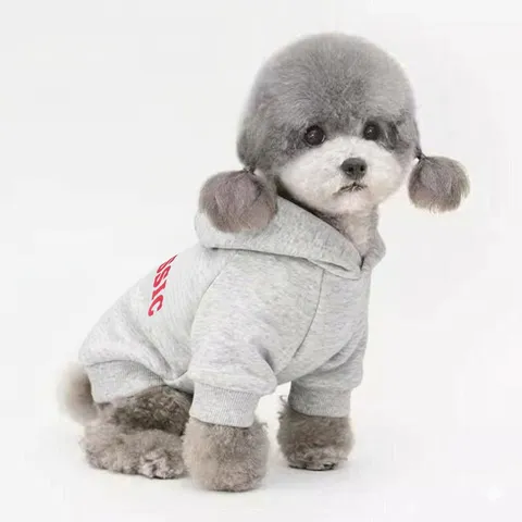 Classic Letter Print Pet Dog Hoodie Winter Warm Fleece Cat Sweatshirt Heather Gray Small Medium Dog Puppy Hooded Coat