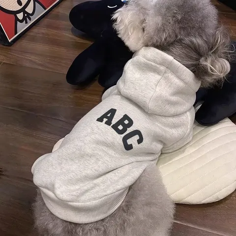 Pet Dog Hooded Sweatshirt Alphabet Print Puppy Winter Clothes Warm Fleece Hoodie For Small Dogs Teddy Bichon