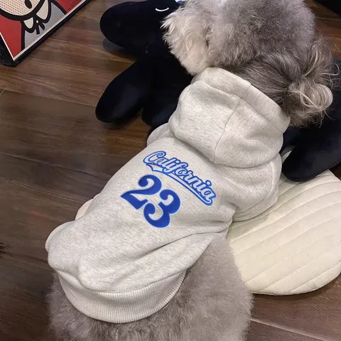 Pet Dog Cat Hoodie Polyester Printed Small Dog Sweatshirt Casual American Retro Style Pet Clothes For Teddy Chihuahua Schnauzer Heather Gray