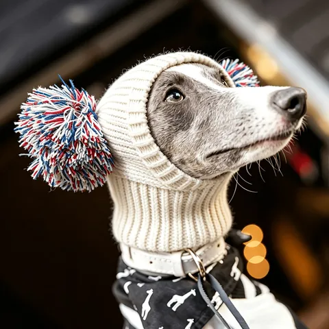 Knitted Pet Dog Hat Warm Snood With Pom-poms For Small Dogs Greyhounds Soft Winter Neck Protector Crochet Pet Accessories