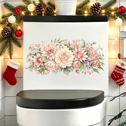 Roze Aquarel Pioen Dahlia Toilet Sticker Waterdicht Zelfklevend Verwijderbaar Bloemen PVC Decal Voor Badkamer Decor