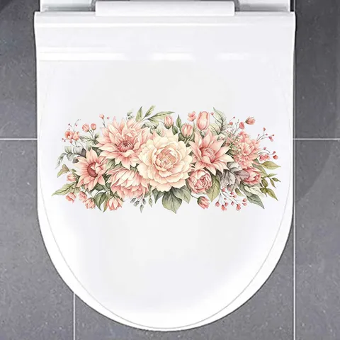 Roze Aquarel Pioen Dahlia Toilet Sticker Waterdicht Zelfklevend Verwijderbaar Bloemen PVC Decal Voor Badkamer Decor