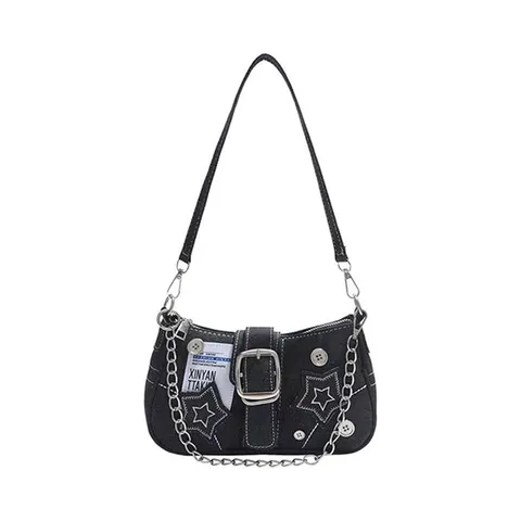 Y2K Ster Denim Halve Maan Onderarmtas Spicy Girl Mode Niche Ontwerp Canvas Metalen Ketting Handtas Voor Vrouwen Niche Schoudertas