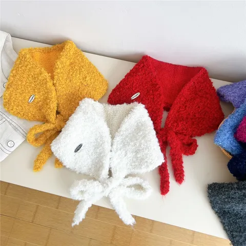 Women Winter Solid Color Knitted Plush Scarf Thickened Warm Bow Tie Neck Warmer Korean Fashion Soft Polyester Scarf