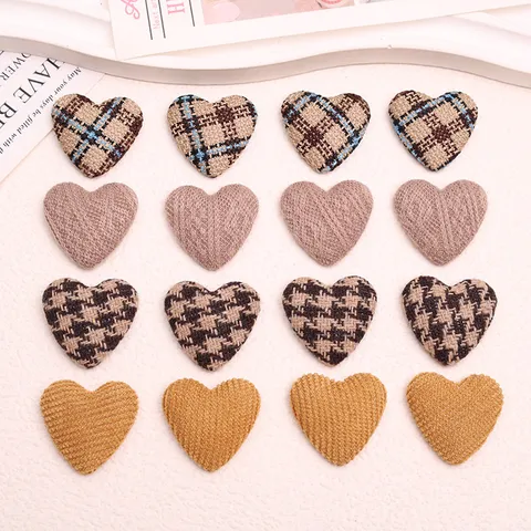 DIY Retro Herzform Stoff Gepolsterte Patch Knöpfe Vintage Gingham Karo Knöpfe Für Haarschmuck Hüte Kleidung Dekoration Handgefertigt