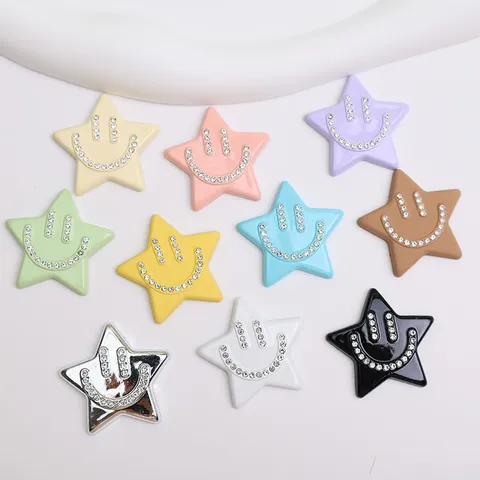 Acrylic Star Shape Smile Face Patch Inlaid Rhinestone Matte Rubber Paint DIY Accessories For Shoes Brooch Making Fashion Jewelry Decorations